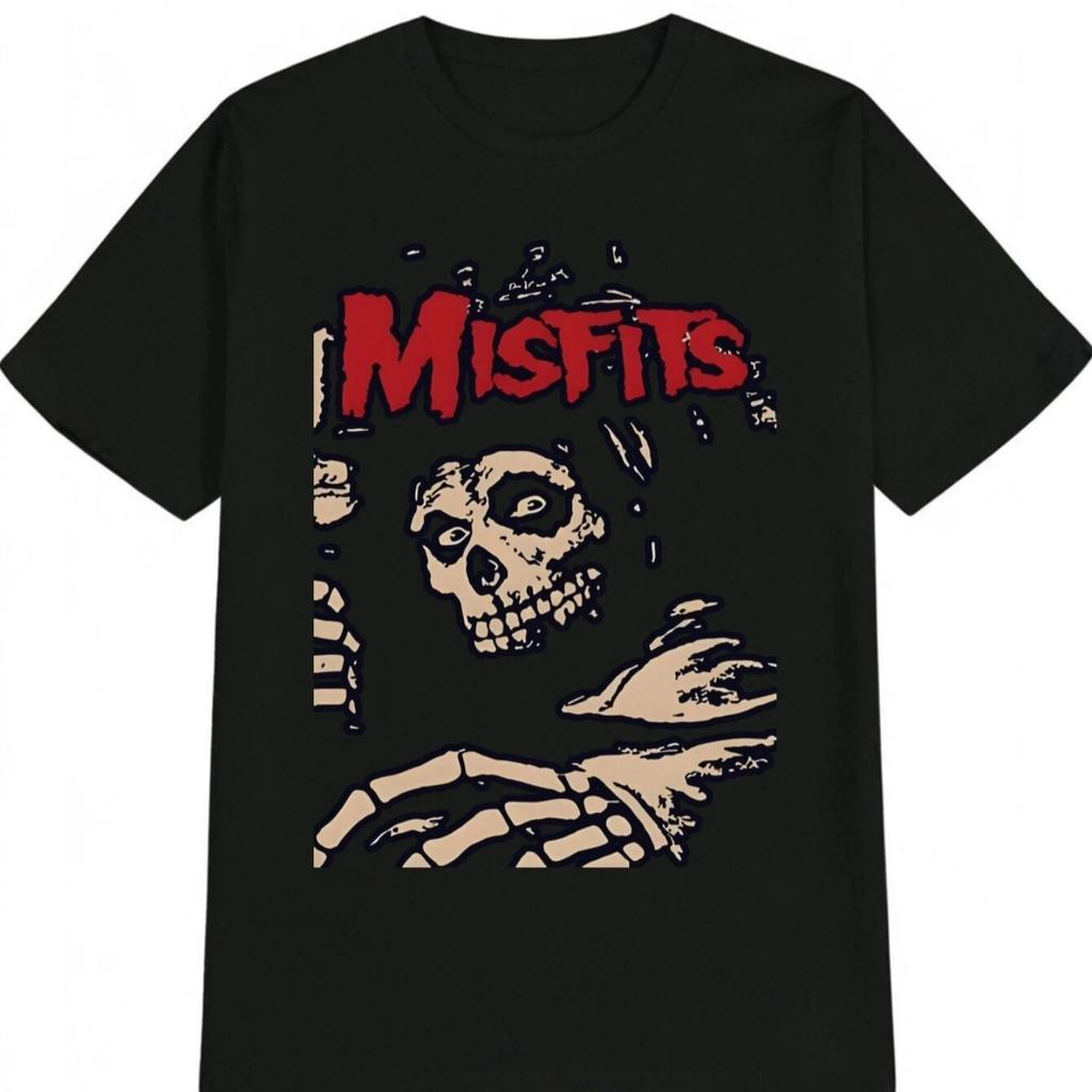 Vintage Misfits Skeleton Skull Graphic T-Shirt 100% Cotton O-Neck Short Sleeve Summer Casual Mens T-shirt Streetwear