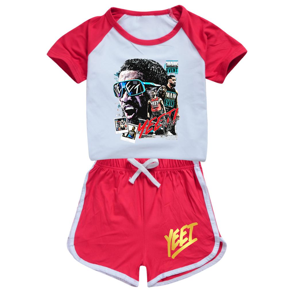5886 Kids Boys Girls Yeet Print Tracksuit Top Shorts Sets