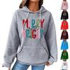 Women's Fashion Loose Hooded Pullover Long Sleeve Plaid Sweatshirt With Drawstring, Drop Shoulder, Pocket, Christmas Print Top