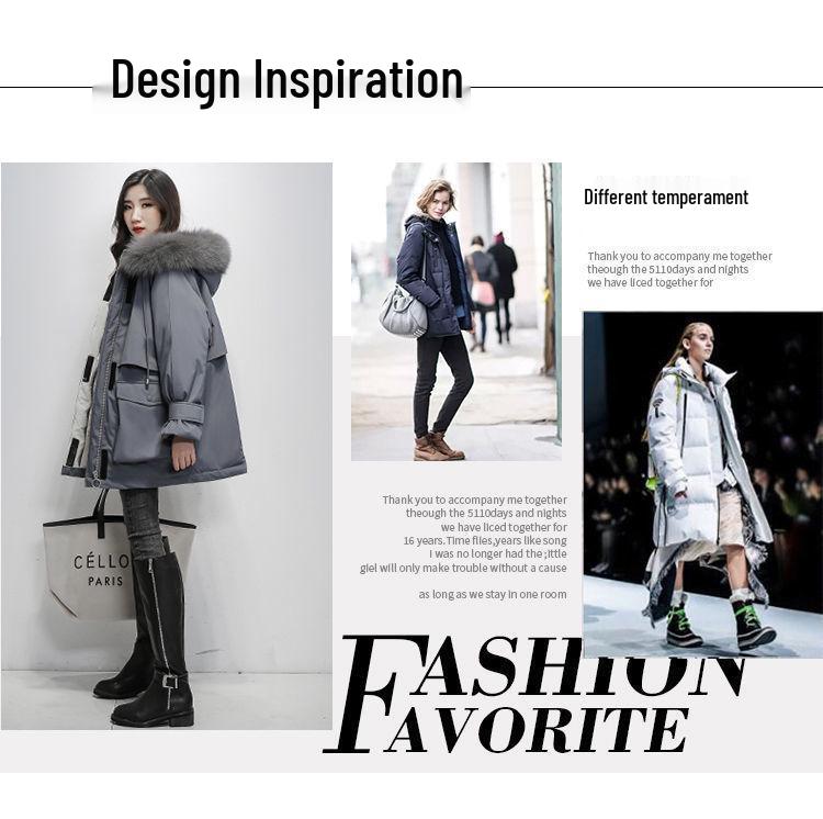Женская парка средней длины в корейском стиле с большим меховым воротником