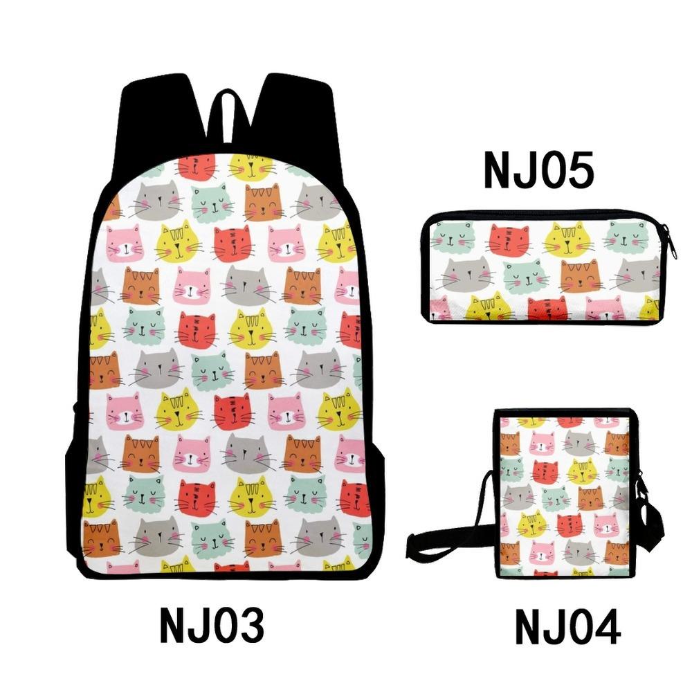 Trendy Popular Funny Cool Cats 3D Print 3pcs/Set pupil School Bags Laptop Daypack Backpack Inclined shoulder bag Pencil Case