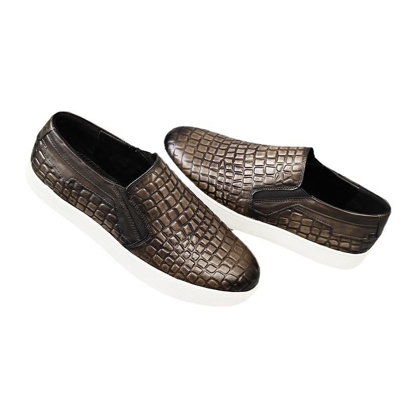 Мужские мокасины из натуральной кожи с острым носком и узором из камня, пенни-туфли без застежек, повседневные, формальные, свадебные, мужские туфли