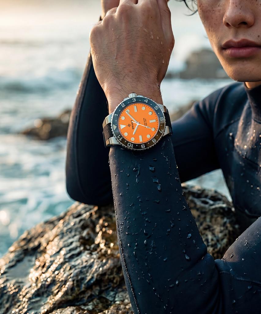 Diwodeu Dw-208R-Or Spino Diver 300 Sunset Orange Men'S Rubber Urethane Wristwatch