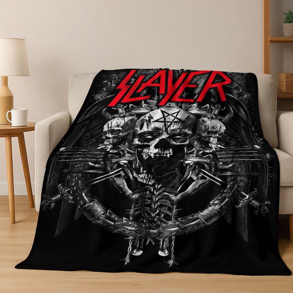 2026 Slayer Heavy Metal Rock Band Skull Art Flannel Blanket,Cozy Soft Throw Blanket for Home Bedroom Bed Sofa Picnic Cover Gift