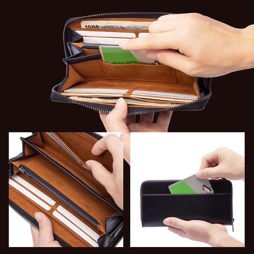 Длинный кошелек, изготовленный в Японии из кожи Tochigi, от лучших мастеров по изготовлению кошельков. Натуральная кожа, большой емкости, на молнии YKK, мужской кошелек для джентльменов. (военно-морской флот)