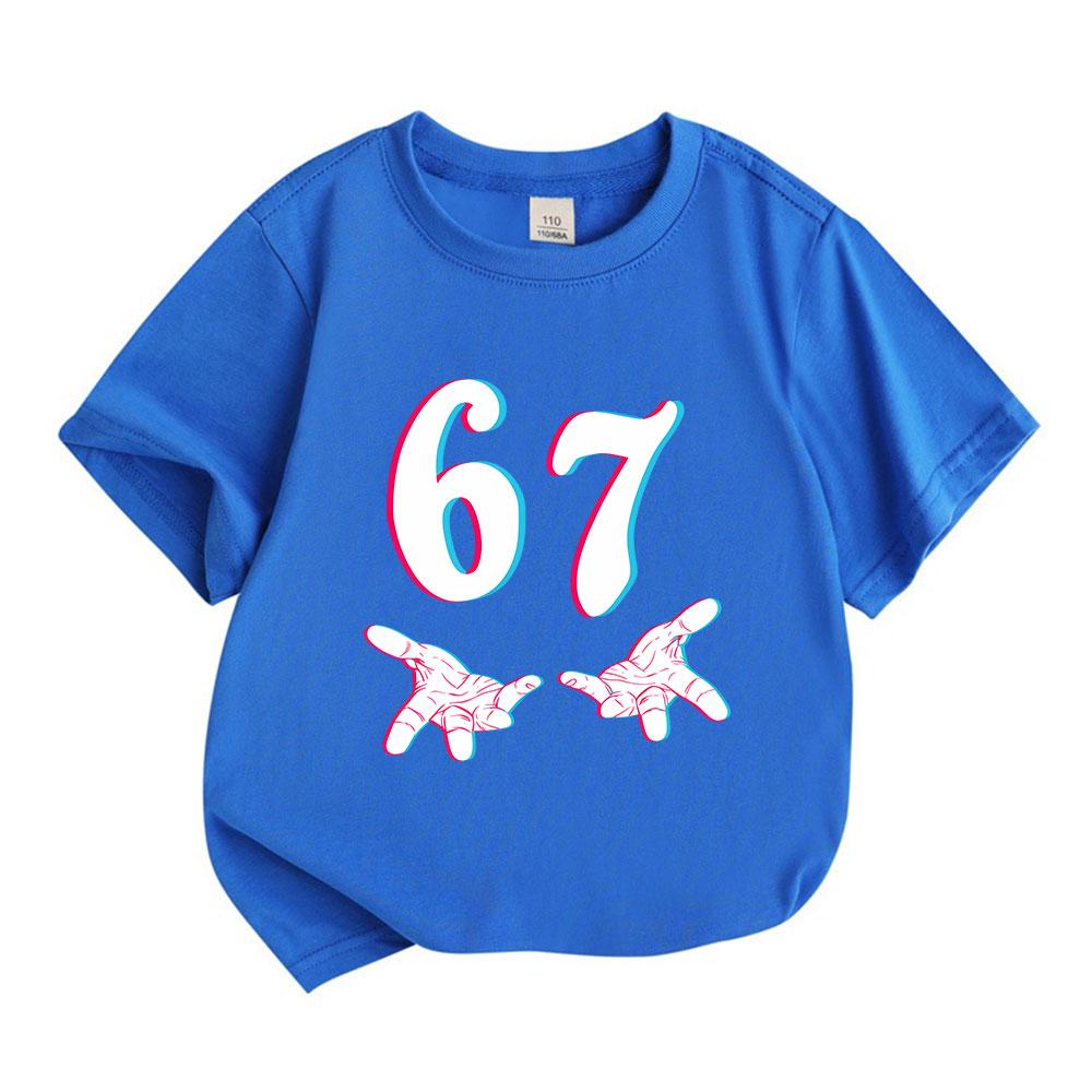 Unisex Kids 100% Cotton Crew Neck Short Sleeve T-Shirt, 67 Hands Gesture 3D Anaglyph Print Casual Summer Tee for Boys Girls