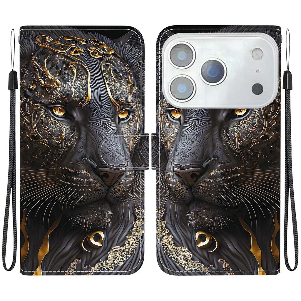 Кожаный чехол-книжка с подставкой и кошельком для iPhone 17 Pro Max, чехол для телефона с принтом и ремешком на запястье