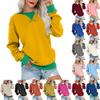 Womens Color Block Neck Sweatshirt Oversized Long Sleeve Shirt Casual Pullover Top Clothes