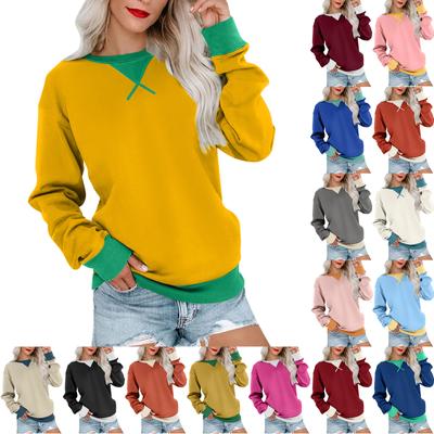 Женская толстовка с цветными блоками и воротником, негабаритная рубашка с длинными рукавами, повседневный пуловер, верхняя одежда