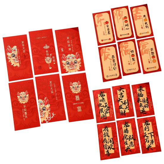 6Pcs Red Envelope 2024 Dragon Year Red Envelopes Cartoon Design Spring Festival Red Bag for New Year Festive