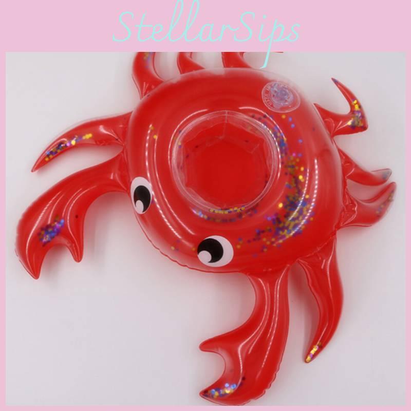 Pvc Inflatable Water Toy Red Crab Cup Holder Floating Drink Coaster For Pool Parties
