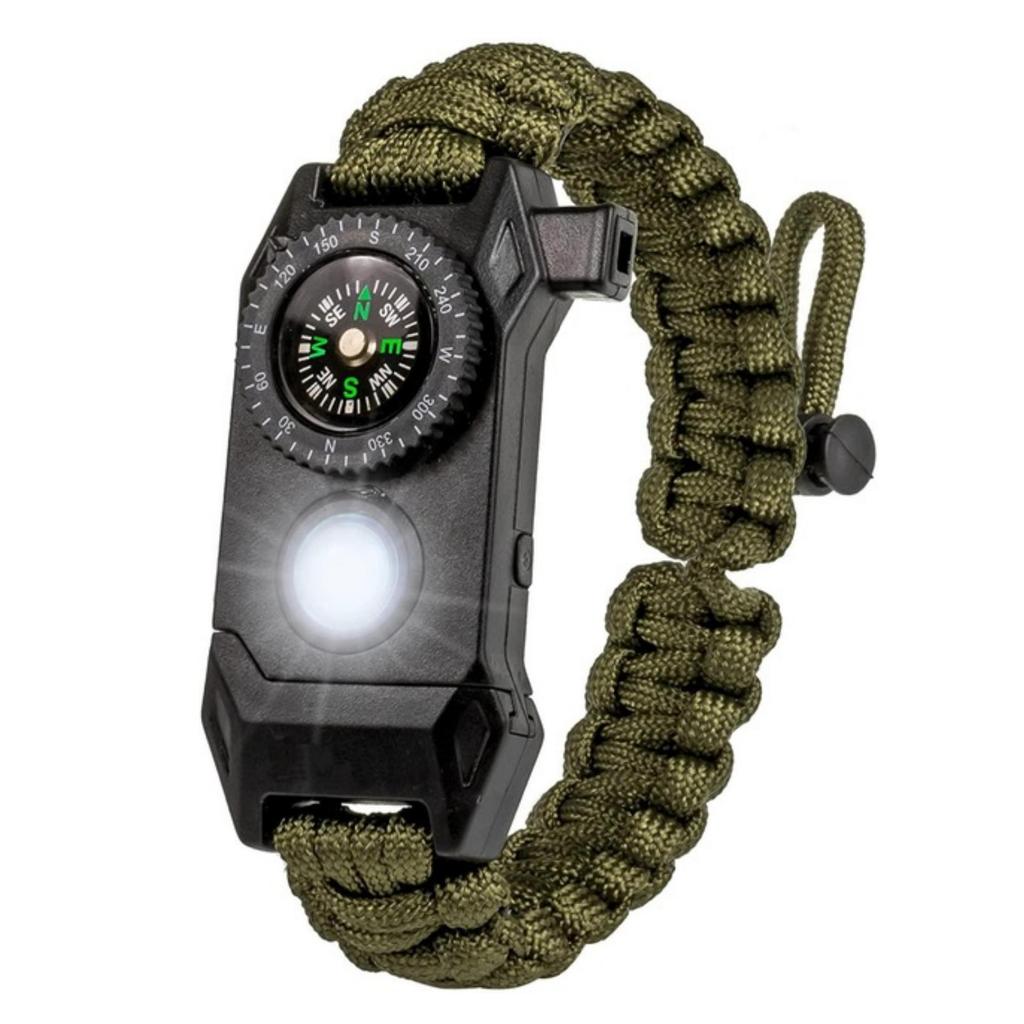 Men Outdoor LED Light Survival Compass Umbrella Rope SOS Bracelet Emergency Rescue Wristband Compass Sport Whistle Bracelets
