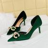 Fashion Fashion Pumps Thin High Heel Shallow Mouth Pointed Toe Side Hollow Velvet Pearl Crystal Buckle Butterfly Knots Women Shoes