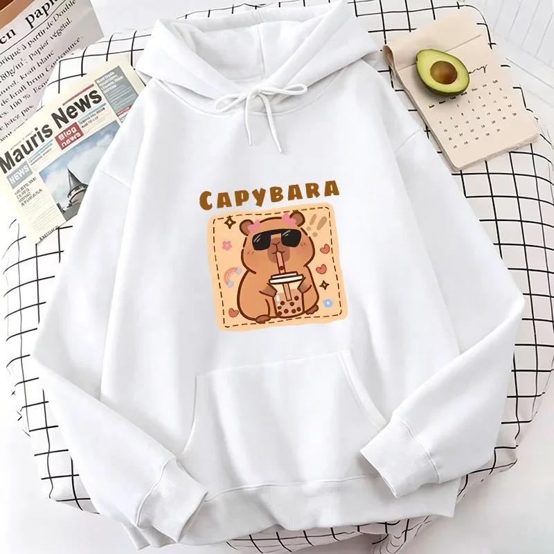 Vintage Cuteness Capybara Graphic Printed Hoodie Clothing Women Autumn Cartoon Female Sweatshirt Casual Daily Manga Women Hoodie