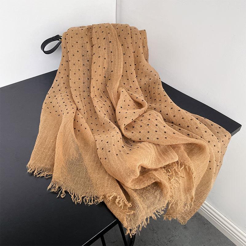 High-end Korean Polka Dot Printed Cotton and Linen Scarf In Winter Versatile Long Scarf Shawl
