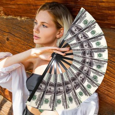 Дизайн пластикового складного веера банкноты доллара США портативный и прочный, подходит для собраний и мероприятий