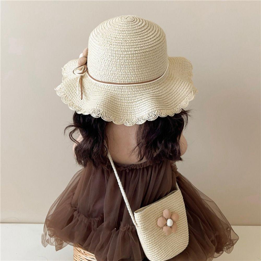 Korean Style Floral Straw Hat Spring Summer Baby Sun Hat Trendy Children Straw Hats  for Kids