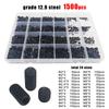 500/1500pcs M2-M8 DIN916 304 Stainless Steel Black Hex Hexagon Socket Machinery Electronics Repair Point Bolt Set Screw Kit Box