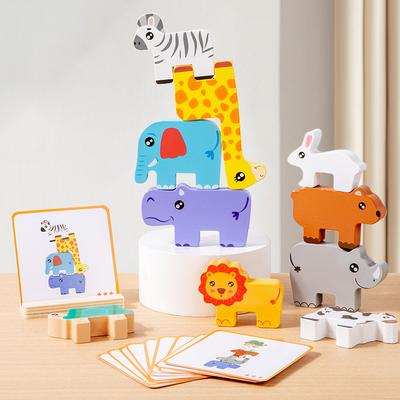 Деревянный блок для укладки животных, игра, соответствующая головоломке, балансирующая игрушка Монтессори, тренировка мелкой моторики, развивающие игрушки для детей