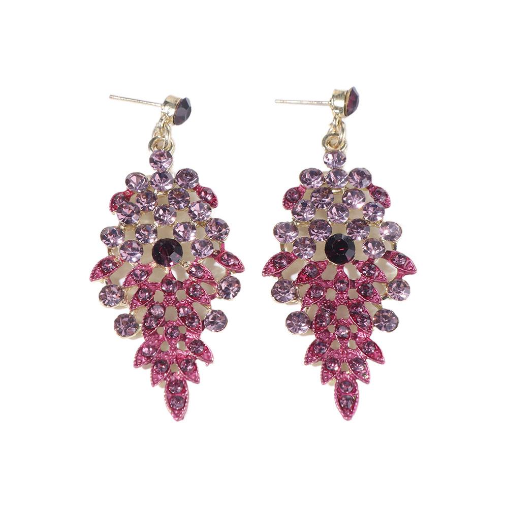 3Pcs Purple Necklace Earring Set Luxury Crystal Jewelry Set Fashion Stud Earrings Choker Set Women