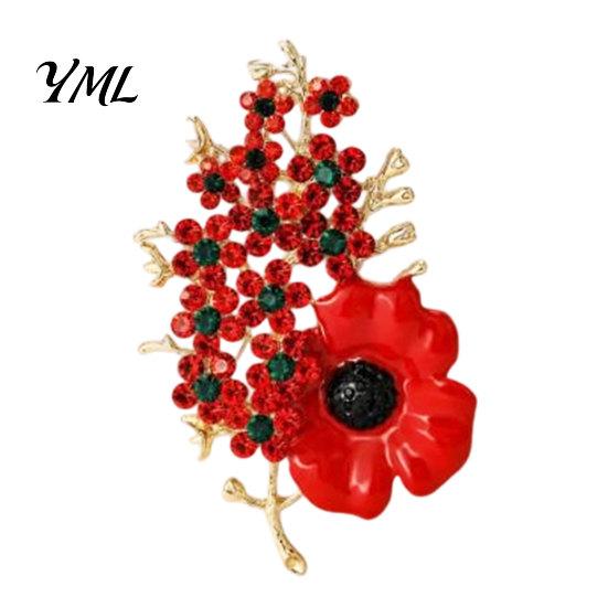 Veteran Commemorative Jewelry Never Forgotten Victory Blossom Brooch, Red Flower Lapel Pin Handcrafted Rhinestone Brooch with Rhinestone, Alloy
