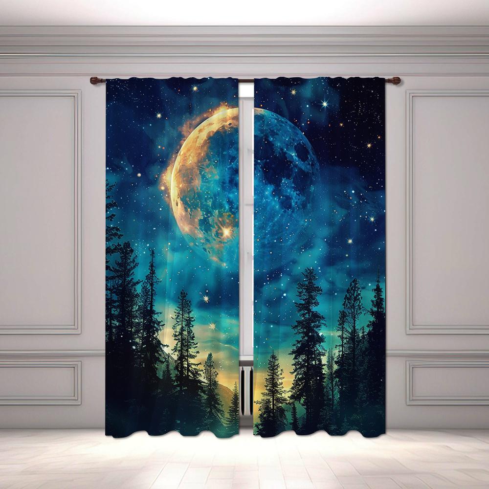 2 шт. штор с принтом звездного неба, темно-синего цвета, машинная стирка, для гостиной, спальни, кабинета, домашнего декора - Rod Pocket