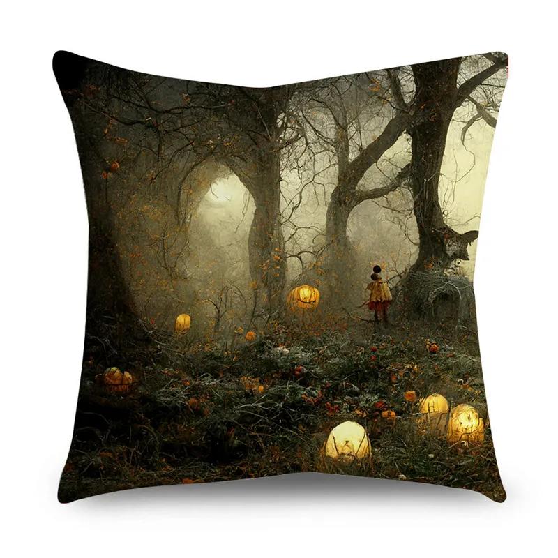 Halloween Horror Pumpkin Bat Print Pattern Cushion Cover Home Living Room Sofa Decoration Polyester Zipper Pillow