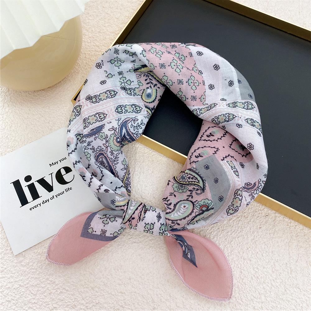 Cotton And Linen Small Square Scarf Silk Scarf Women'S Spring And Autumn New Style Artistic And Versatile Fashionable Temperament Headband Scarf