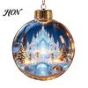 Decorative Acrylic Holiday Spheres 3D Christmas Faux Crystal Ball Ornament, Lighted Reindeer Sleigh LED Pendants Snow Scene Hanging Decor for
