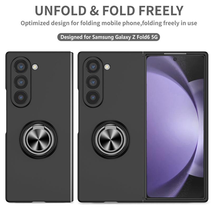 Ultra Thin Matte Hard PC Folding Phone Case for Samsung Galaxy Z Fold 7 6 5 4 3 360 Rotating Ring Holder Cover