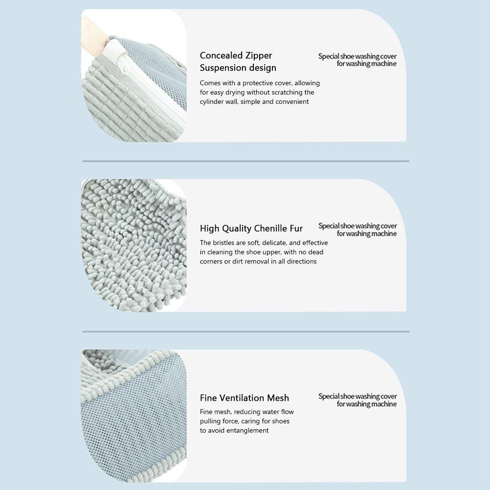 Zipper Closure Shoes Washing Pouch Fluffy Chenille Laundry Bag Shoes Cleaning Bag Household