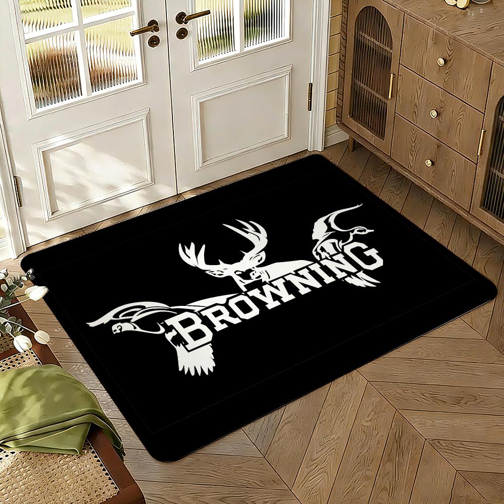 B-Browning Logo Floor Mat Soft Thickened Absorbent Non-Slip Bedroom Living Room Door Mat Home Decor Flannel Rugs