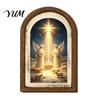 Glowing Christmas House Pictures Vintage Arched Wooden Wall Art, Double Layer Wood Framed Sign, Farmhouse Tree Decorations Xmas Print Hanging