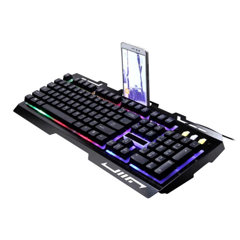 Wired Keyboard Robotic Feel Metal Luminous Backlight Mobile Phone Stand Holder Gaming