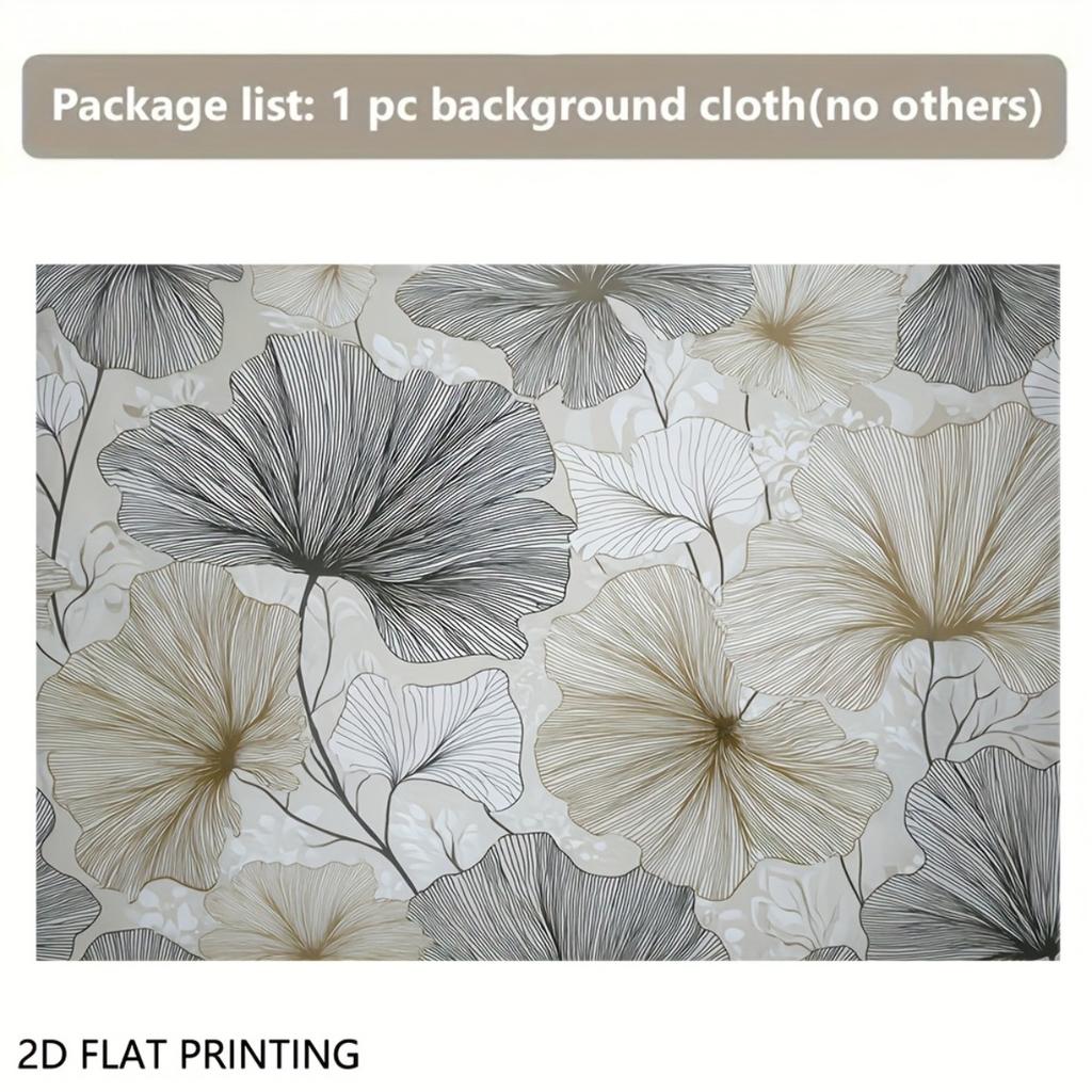 2D flat 1pc Ginkgo leaf polyester banner - off-white and golden branches with black leaf patterns photography background