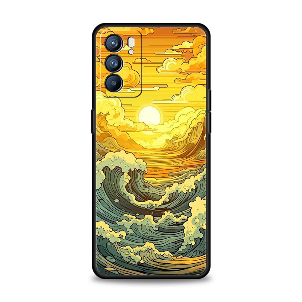 Модный Чехол для Телефона 'Большая Синяя Волна' Для Oppo Reno13 Reno12 Reno11 F Reno10 Pro A54 5G Find X5 A53 A52 A9 A17 4G A79 A80 A98