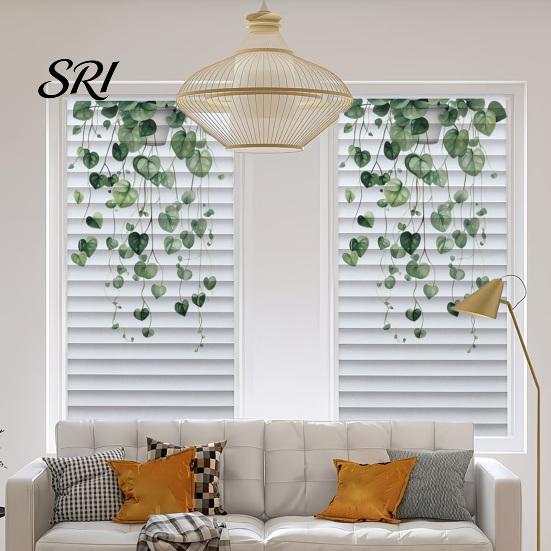Glass Protection Film Reeded Privacy Window Non Adhesive Frosted Sun Blocking Opaque Decal Cling Hanging Green Plants Decorative Sticker for Bathroom