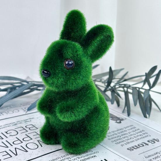 Artificial Moss Easter Bunny Ornament Realistic Flocking Green Rabbit Faux Greenery Home Office Holiday Party Spring Decoration Ornament