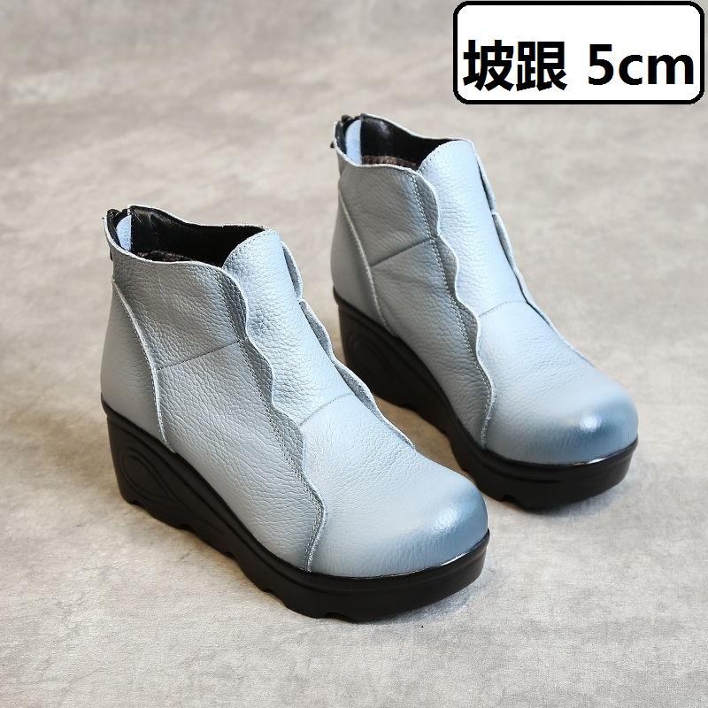 Шикарные туфли на танкетке, женские дизайнерские синие ботильоны из натуральной кожи для женщин, низкие каблуки, удобные туфли из коровьей кожи для мам, женские сапоги