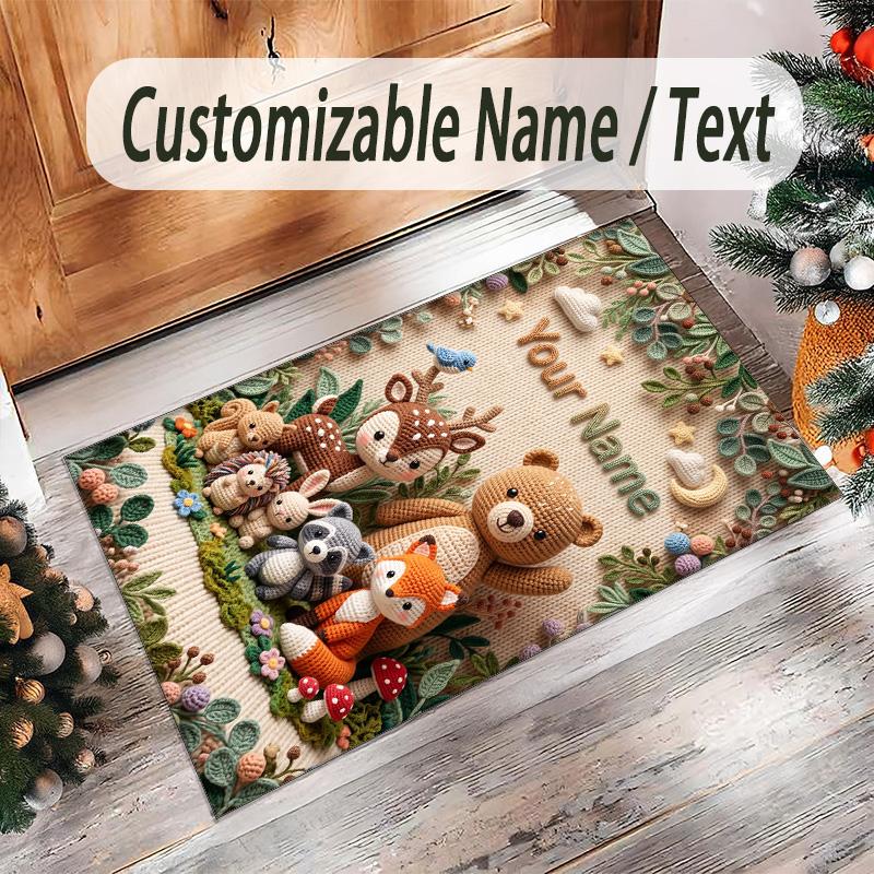 Forest Nature Theme Crystal Velvet Rug Personalized Custom Name Text Soft Floor Mat Home Decor