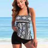 Women's Shoulder Strap Swimsuit Black Ancient Patterns Print Bikini Tankini Swimsuit