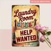 Vintage Retro Help Wanted Laundry Room Metal Wall Art, Colorful Clothes Hanging Iron Plate Rustproof Indoor Outdoor Home Kitchen