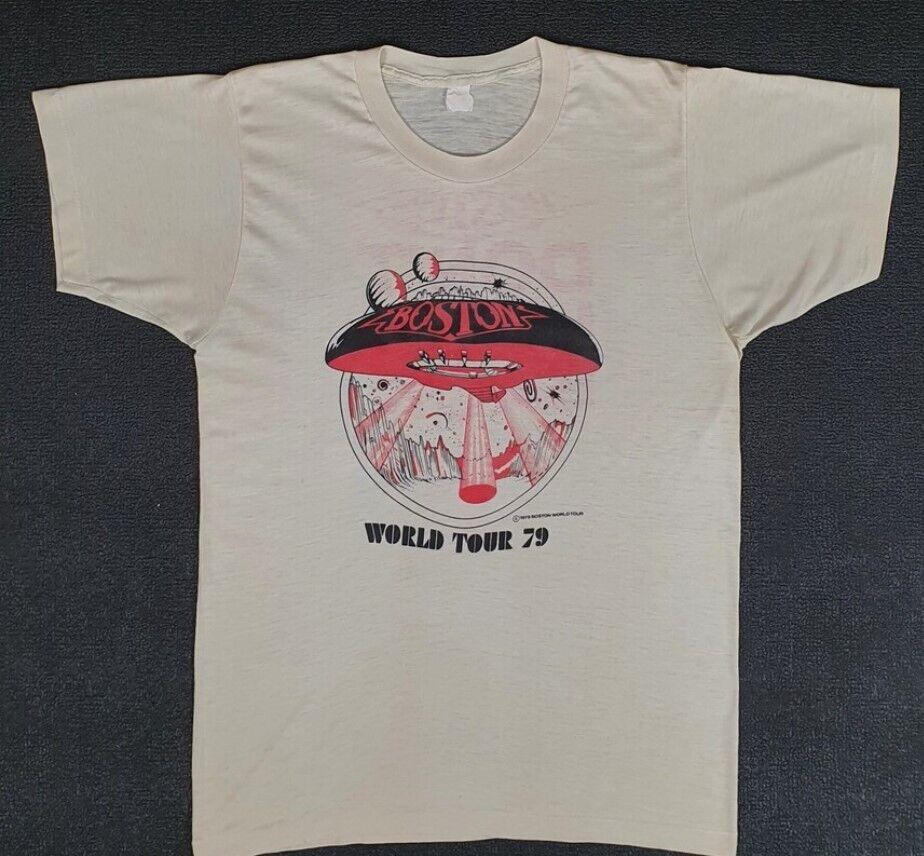 РАСПРОДАЖА Редкая футболка 1979 года BOSTON World Tour, футболка рок-группы Унисекс футболка