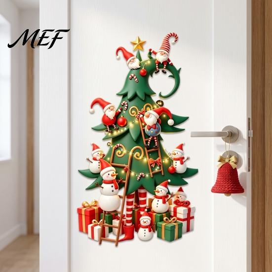 Christmas Gift for Friends And Family Tree Window Stickers with Gnome Snowman, Removable Glass Stickers, PVC DIY Scene Layout Waterproof
