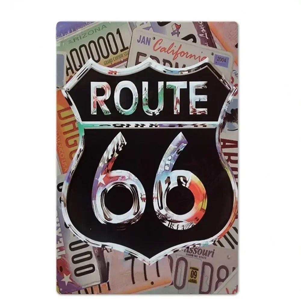 Сувенирная номерная табличка Route 66, Американский металлический знак для авто 20x30см