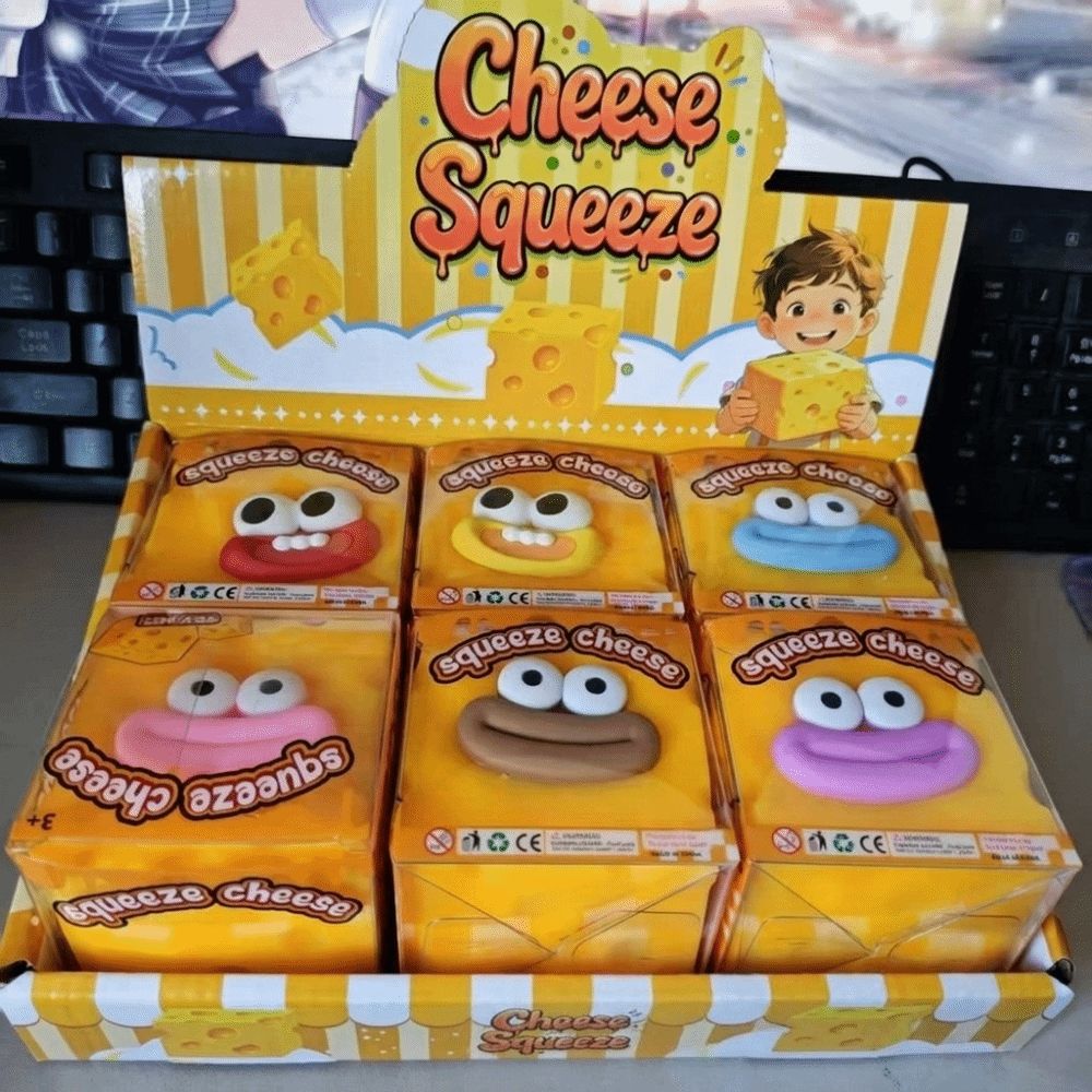 Sausage Mouth Cheese Squeezed Cube Crunchy Cheese Fidget Toy Cheese Squishy Toy for Kids Adults