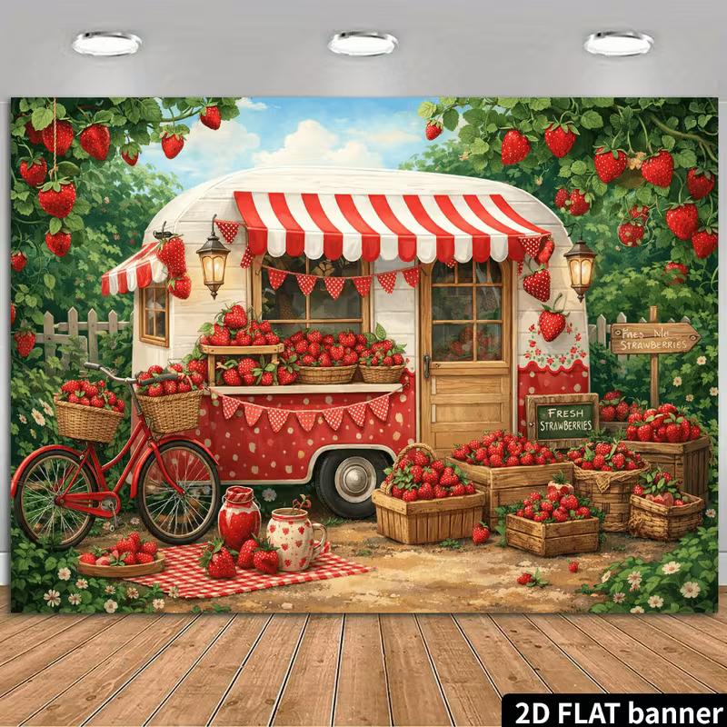2D Flat Print Farm Fresh Strawberry Trailer Backdrop Party Background Cloth