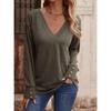 Women's Autumn Winter Solid Color V-neck Loose Long Sleeved T-shirt Button Top Blouses & Shirts