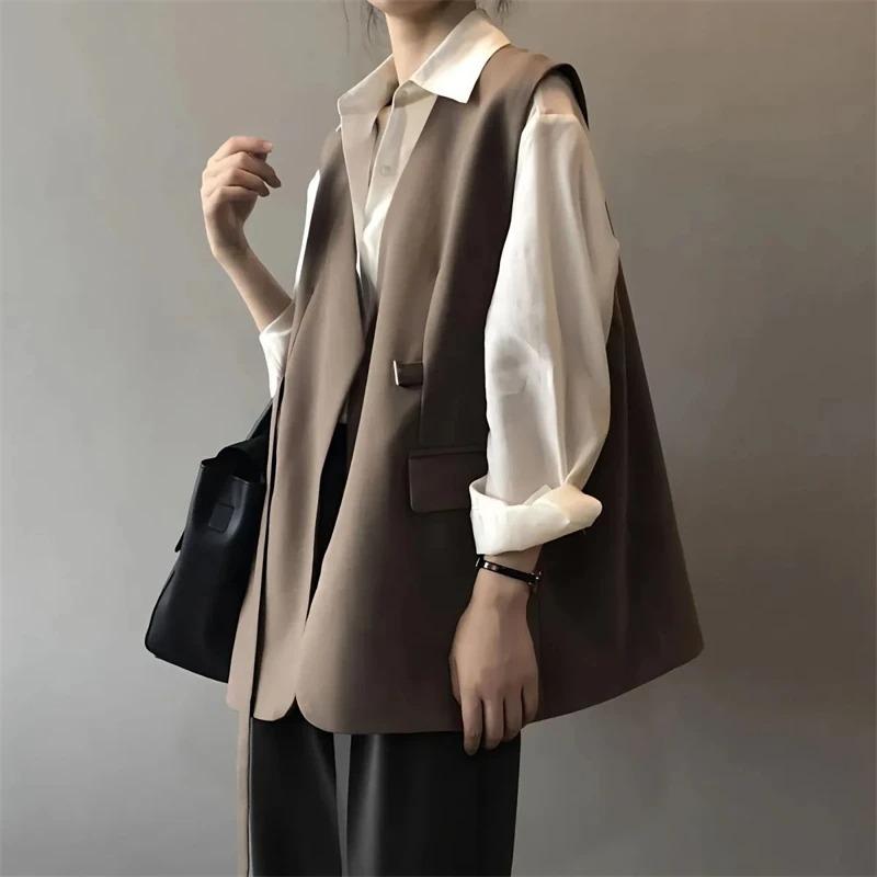 Женский пиджак жилет пальто весна осень свободный костюм жилет без рукавов высококачественная женская куртка