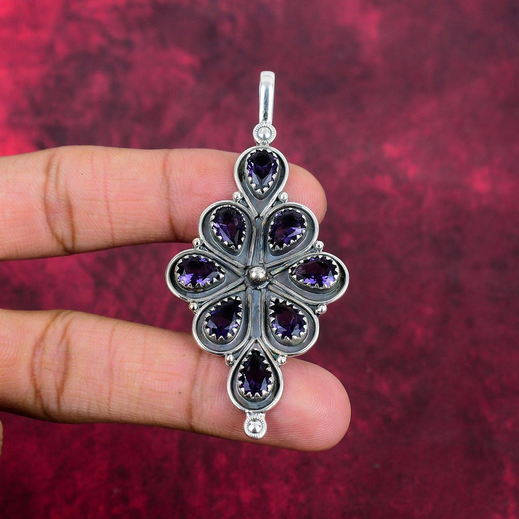 Подвеска с аметистом, ювелирные изделия из драгоценных камней, подвеска из цельного серебра 925 пробы, подарок для женщин, подвеска ручной работы